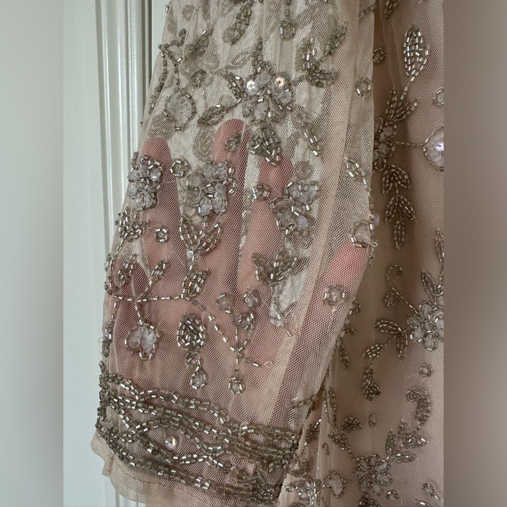 Mac Duggal | 10812 Beaded Tea Length Dress with Sheer Sleeves Size 12 NEW - Picture 10 of 12